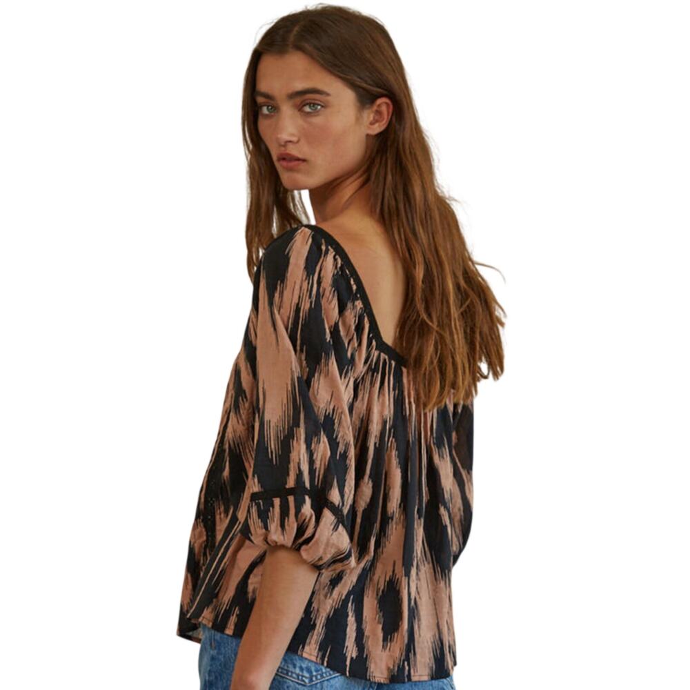 By Together NWT Square Neck Gauze Blouse Black Lace Detail Large - Picture 2 of 7